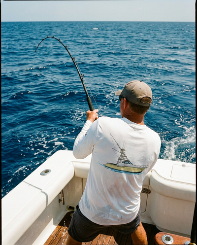 Fighting a fish — boat on the back