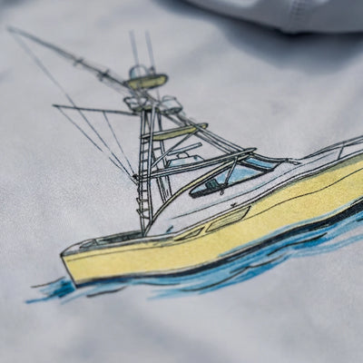 Print detail — boat sketch close-up