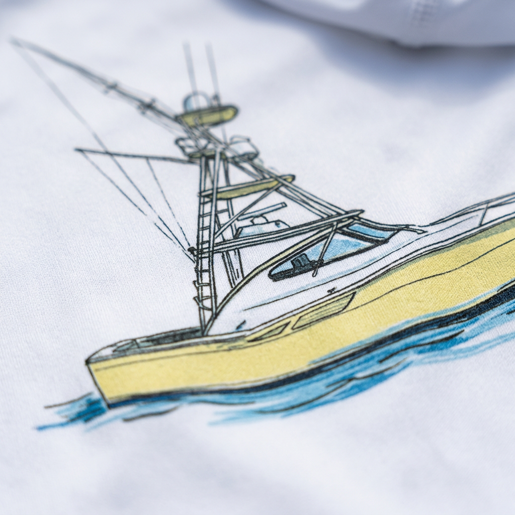 Boat sketch printed on the hoodie back