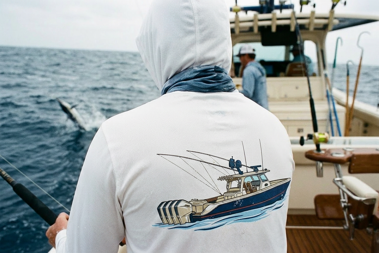 The boat design out on the water
