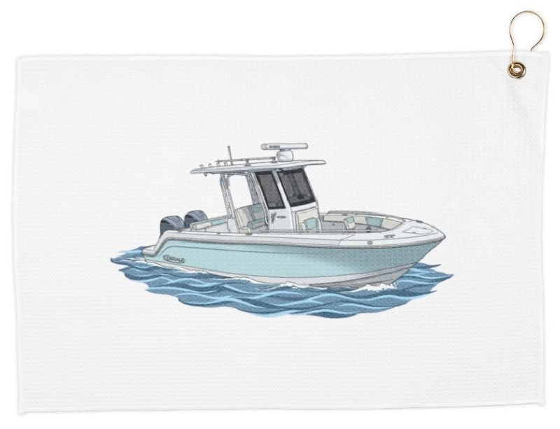 Free Waterline boat towel with a boat drawing on it